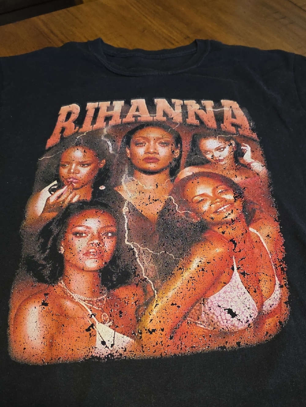 Rihanna Black Tee with Orange-Pink Band Graphic - Picture 2 of 8